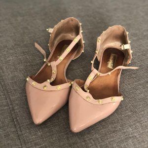 'Olson' Pointy Toe Studded T-Strap Flat